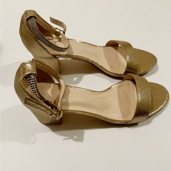 Kailee P Metallic Block Heel Sandals with Mini Rhinestones - Picture 2 of 3